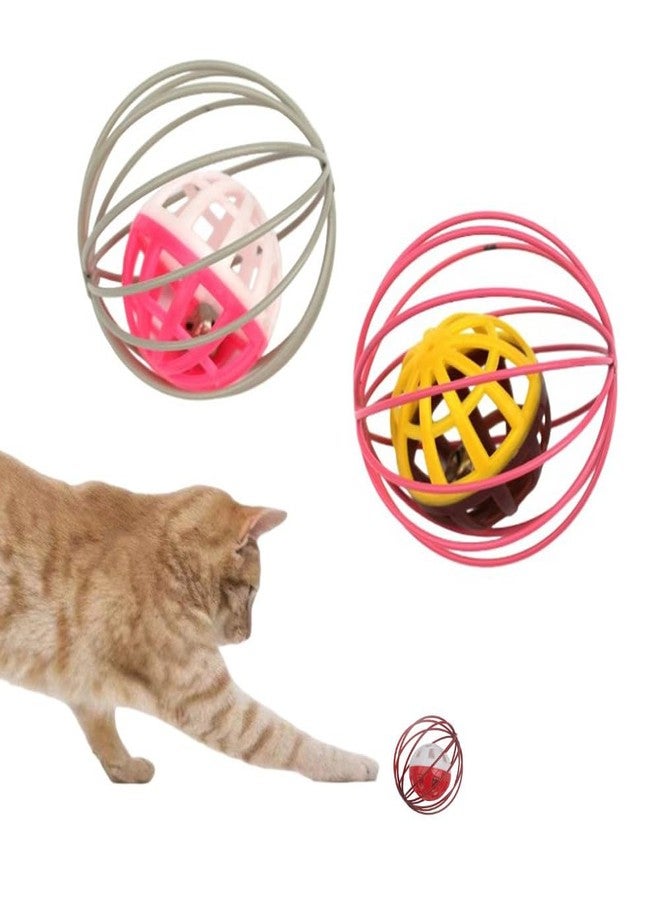 Fapiwen Cat Toys - 2pcs Interactive Cat Balls with Bell, Colorful Kitten Toys, Cute Caged Bell Rolling - Image 1